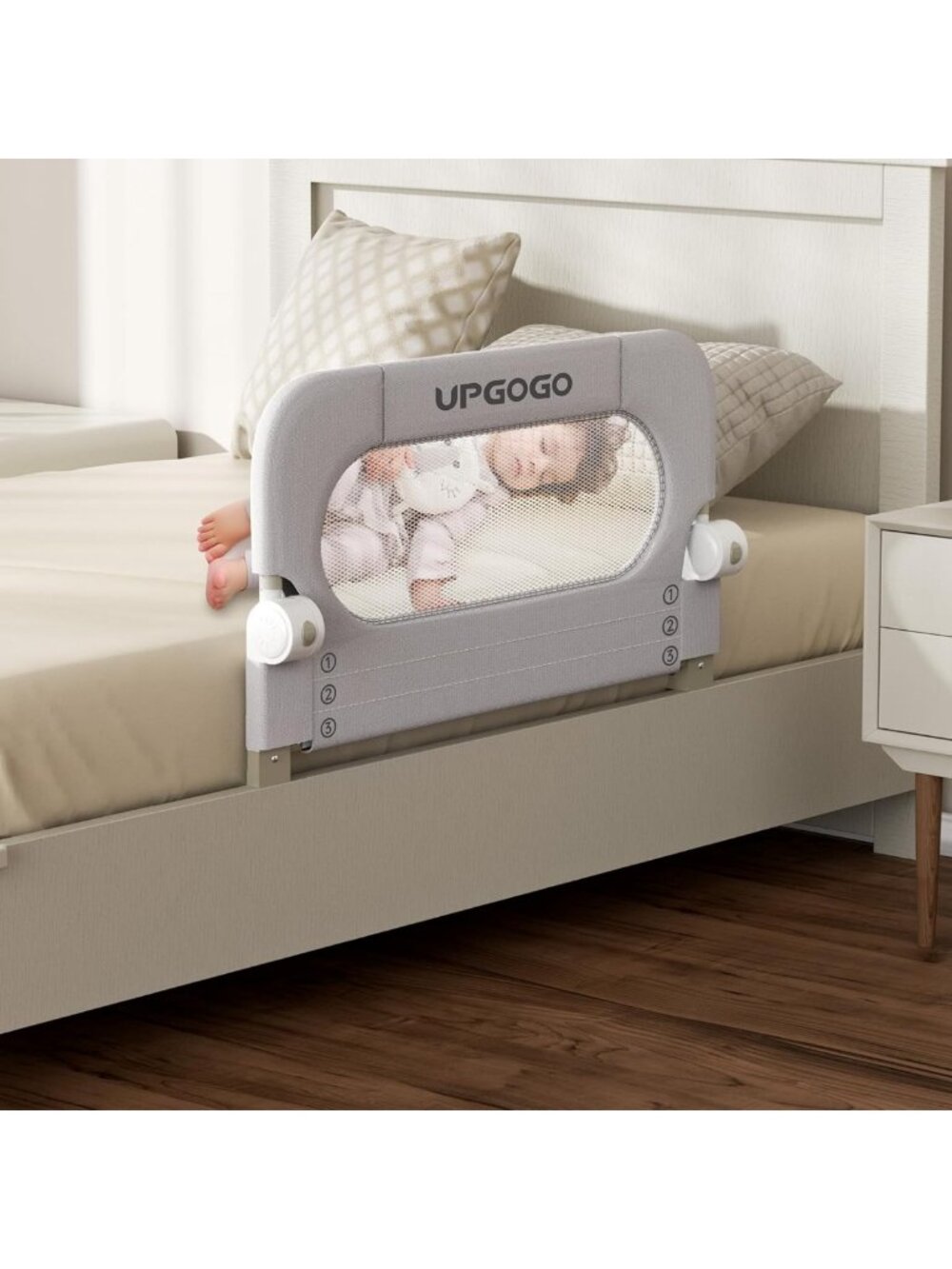 Folding Toddler Bed Rails - Safety Guard Rail for Crib & Kids Beds, Grey